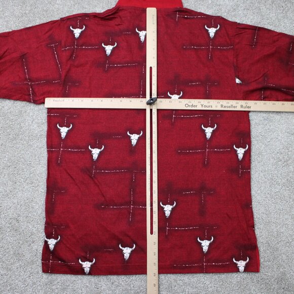 Wrangler AOP Polo Shirt Mens 2XL XXL (18-20) Red Horns All Over Print Cotton S/S - Picture 7 of 10